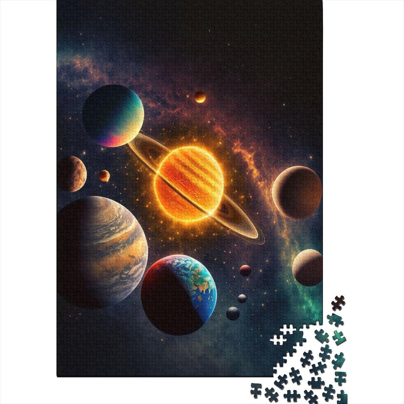 1000-teiliges Puzzle für Erwachsene, Puzzles mit Sonnensystem, Neon-Holzpuzzle, Puzzles für Erwachsene, entspannendes geistiges Lernspielzeug (Größe: 75 x 50 cm)