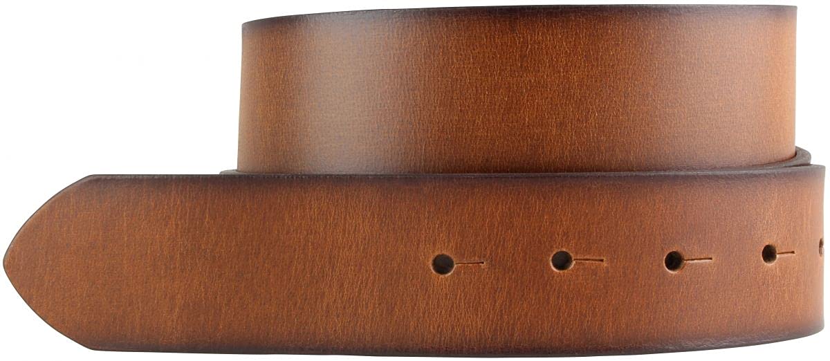 BELTINGER Wechselgürtel aus Vollrindleder Vintage-Look ohne Schnalle 4 cm | Druckknopf-Gürtel 40mm | Mit geschwärzten Kanten | Cognac 85cm