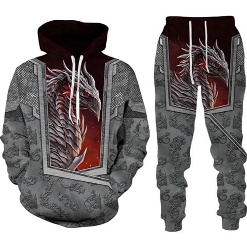 RIAAJ Männer Chinesischer Drache Hoodie 3D Gedruckt Lose Pullover Chinesischer Drache Sport Shirt Jogging Anzug Sport Set (F9,2XL)