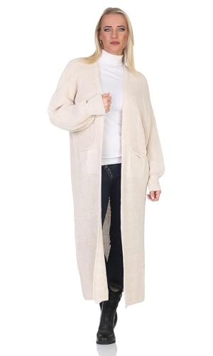 Mississhop 384 Longstrickjacke extra Lange Strickjacke Cardigan Jacke Beige