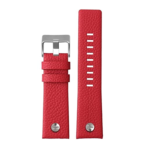 SCRUBY Lederuhrband für Diesel DZ7395 DZ7370 DZ7257 DZ7430 Schauen Sie sich Band Weiche Kuhwahnsinnsgurt an 24 m 26 mm 28 mm für Männer Frauen(Red silver rivet,27mm)