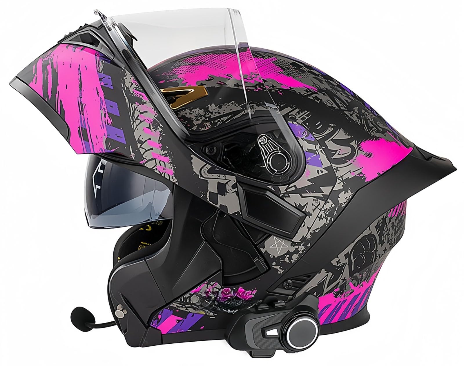 Modulare Bluetooth-Motorradhelme, ECE-zugelassener modularer Motorradhelm für Männer und Frauen, Rollerhelm mit Antibeschlag-Visier, zugelassen für Männer und Frauen A,L59-60CM