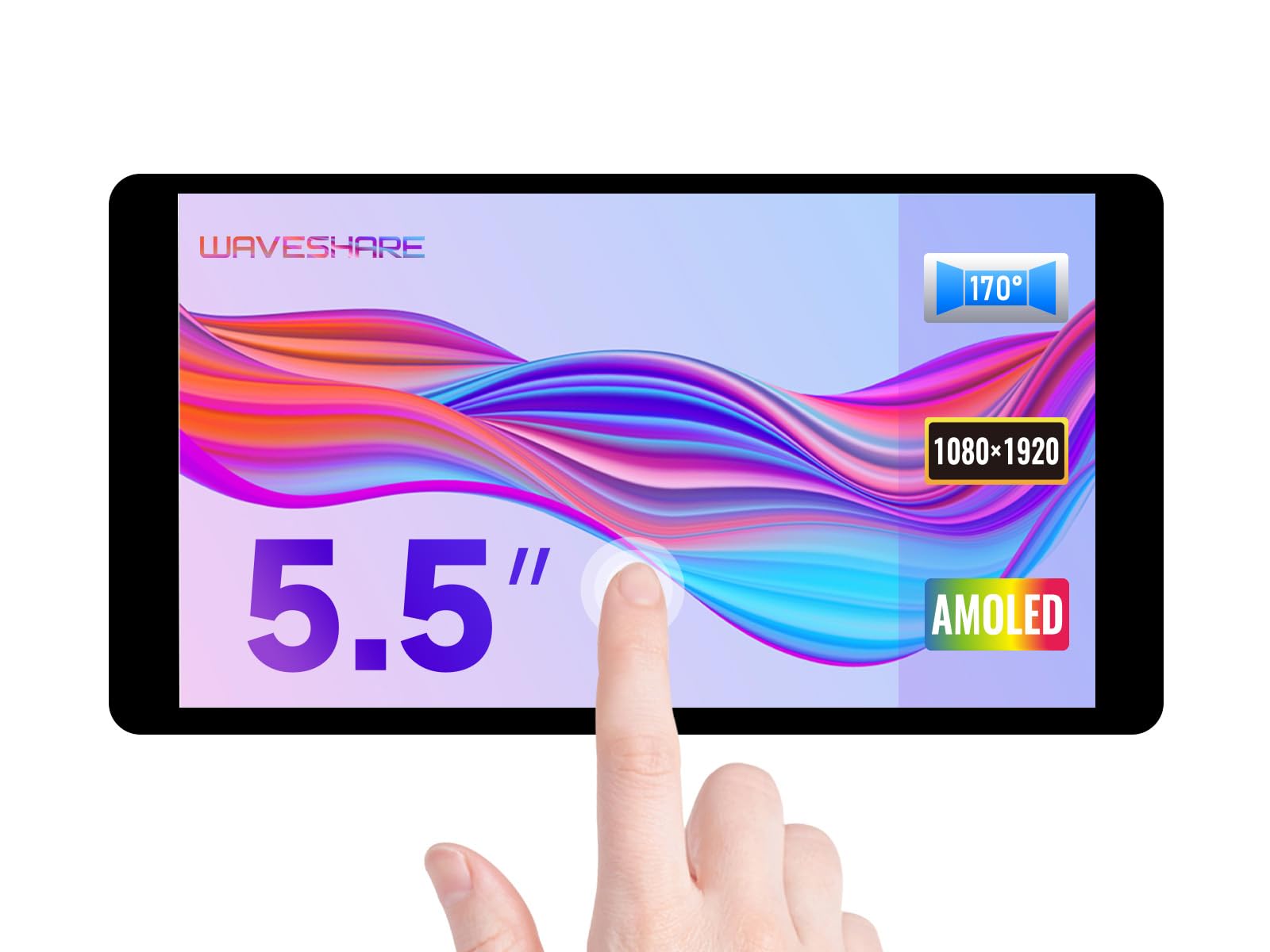 Waveshare 5.5inch HDMI AMOLED Display 1920x1080 Resolution Capacitive Touch Screen with Toughened Glass Cover Supports Multi Systems Raspberry Pi 4