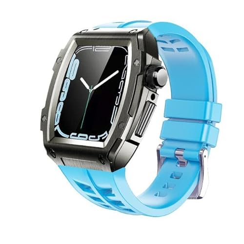 TONECY Edelstahl-Modifikationsset für Apple Watch, 44 mm, 45 mm, Metallgehäuse, Gummiband, Uhrenarmband für iWatch Serie 8, 7, 6, 54 SE (Farbe: BlackB-U, Größe: 45 mm)