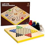 Yellow Mountain Imports 2-in-1 Wendbares Ludo- und Chinesische Dame Halma Spiel-Set aus Holz und Glasmarmor - 30,5 Zentimeter