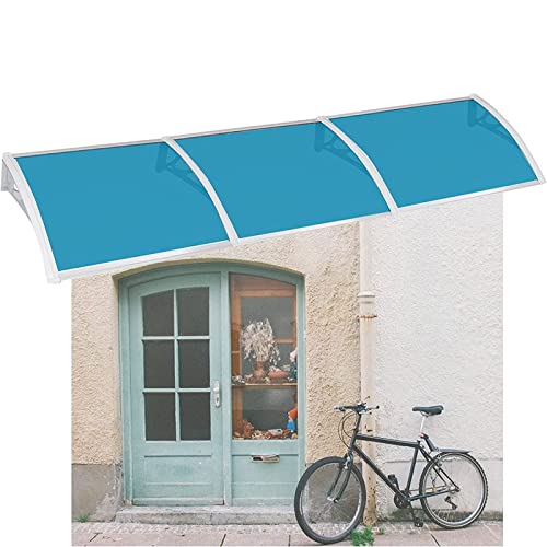 Vordach für Haustür, Veranda-Markise, Terrassenfenster-Regenschutz mit blauem Polycarbonat und Aluminiumrahmen, für Sonnenschutz im Freien, Regen- und Schneeschutz, Windbeständigkeit, Grau