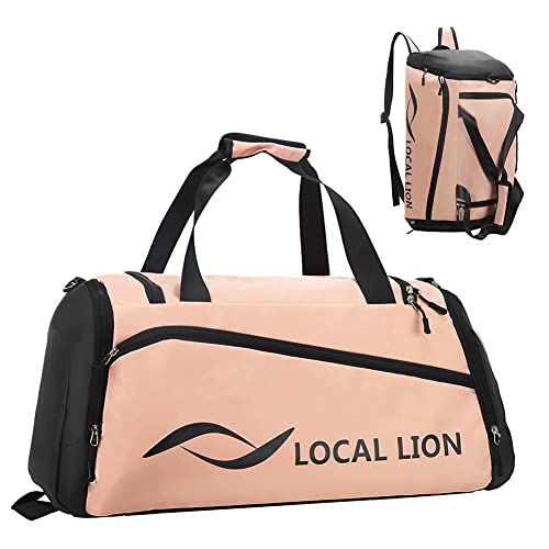 LOCAL LION Sporttasche Reisetasche groß für Herren Damen Rucksack mit schuhfach nassfach fitnesstasche Weekender XXL zur Schule Training Schwimmen Gym schwarz, rosa
