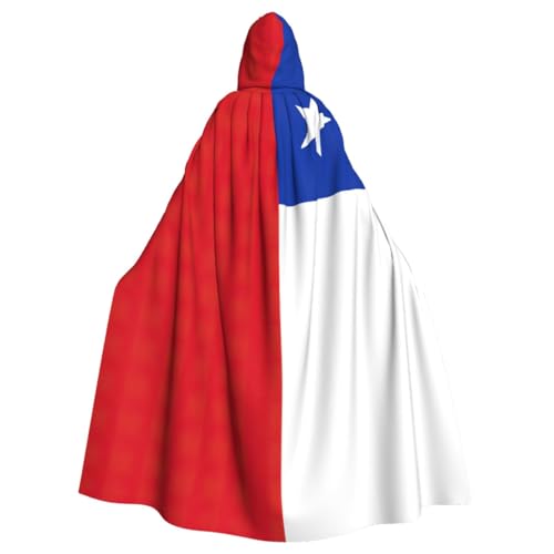 WURTON Kapuzenumhang mit Flagge von Chile, Halloween-Umhang, festliche Bedürfnisse, Cosplay, Maskerade, Motto-Partys, 185 cm