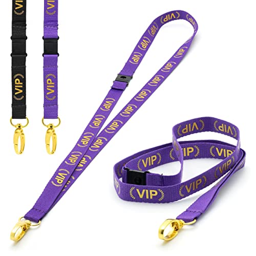 CKB Ltd VIP Lanyards Sicherheits-Umhängeband, drehbar, goldfarben, Metallclip, für Ausweishalter, mit Schnellverschluss, Violett, 50 Stück