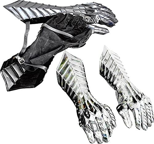 Mittelalterliche Stulpenhandschuhe Ritterpanzer Gothic Stahl Funktionshandschuh Silber Finish