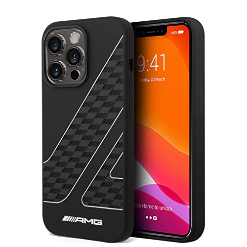 CG MOBILE AMHCP14 AMG Liquid Silicone Case - Checkered Flag Pattern Anti-Fall/Classy/Slim/Bumper Protection/Full Protection/Classic Compatible with iPhone 14 Pro Max 17.0 cm Black/White