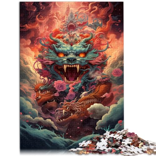 Puzzle für farbenfrohe, psychedelische chinesische Drachen am Himmel. Puzzles für Erwachsene, 1000 Puzzles, Holzpuzzle, Spaß für die ganze Familie, 1000 Teile (50 x 75 cm)