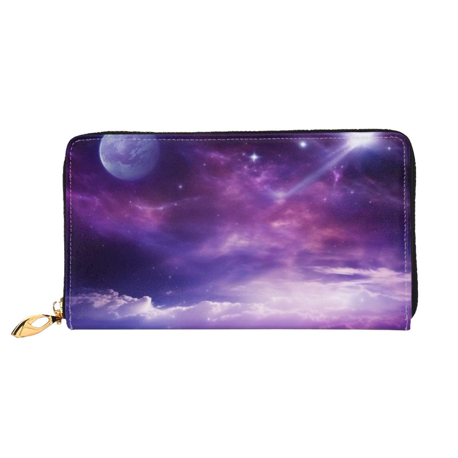 DENMER Loon Birds Ledergeldbörse aus Kunstleder mit metallischem Reißverschluss, geräumiges und stilvolles Accessoire für moderne Frauen, Galaxy Starry Space Purple Starry, Einheitsgröße, Modern