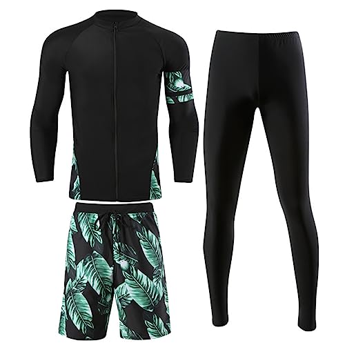 RUIZE Langarm-Badeanzug für Herren und Damen, 5-teiliges Set, elastischer Surfanzug mit Reißverschluss, UV-Schutz-Rashguard-Set, Sommer-Strand-Wasserspiel-Surf-Badeanzug,Men's,3XL