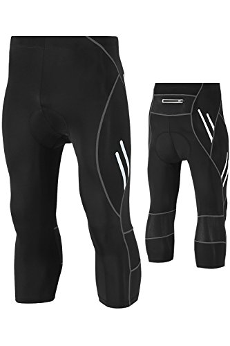 Mr.Stream Herren Radhose 3/4-Länge Fahrradhose mit Sitzpolste Radlerhose Professionelle Trainingshose Reflektierende Nacht Safe Kompressionshose Tights Radsport Hosen/Kurze 5XL Black