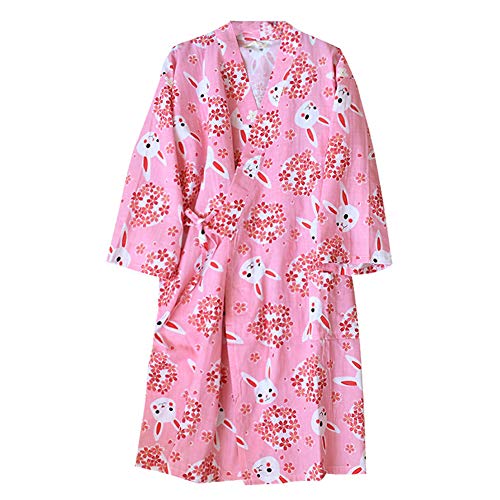 Fancy Pumpkin Damen Kimono Robe Yukata Bademantel Pyjama [Rosa Schleife]