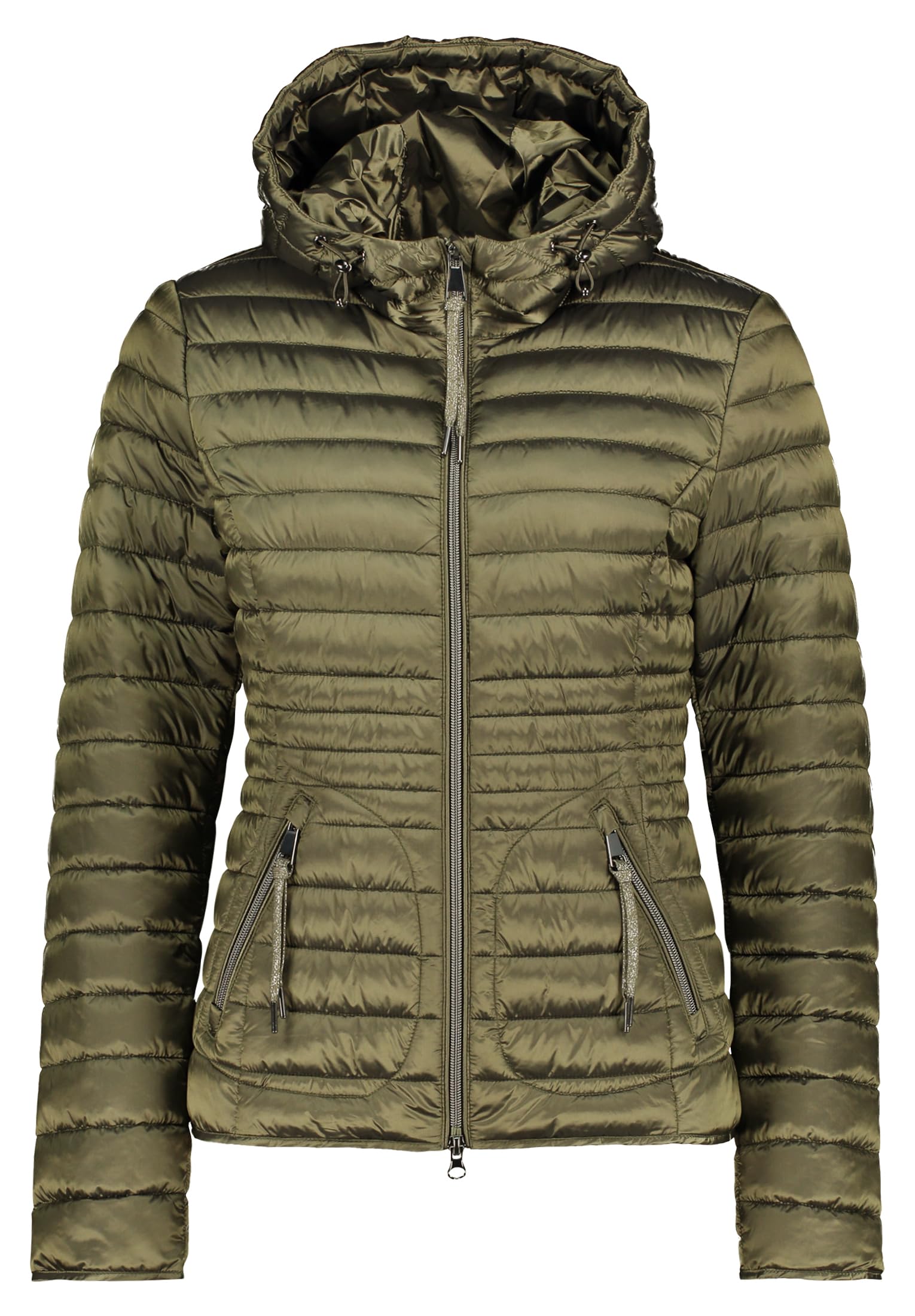 Cartoon Damen Steppjacke mit Abnehmbarer Kapuze Olive Night,46