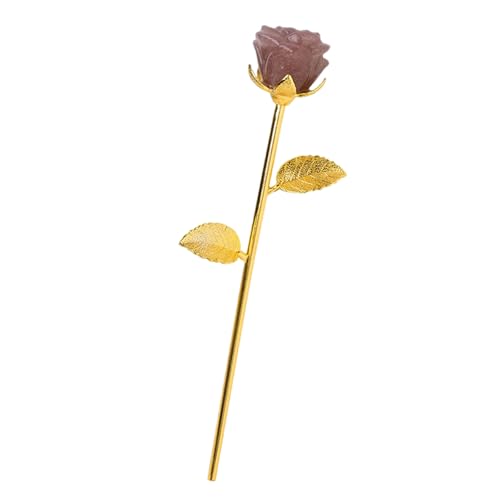 CANNXI Steingeschnitzte Rose Goldenem Sockel Rosenornament Steinschnitzornament Goldenem Sockel Blumenskulptur Verschiedene Anlässe