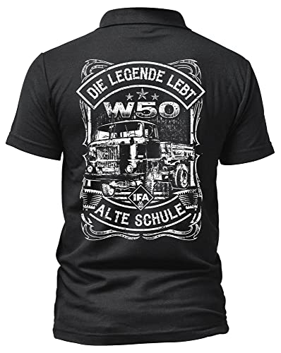 Alte Schule W50 Herren Poloshirt | DDR Shirt - Logo - Kurzarm - Nostalgie - Ossi - LKW Shirt - IFA Shirt | W50 Schwarz (L)