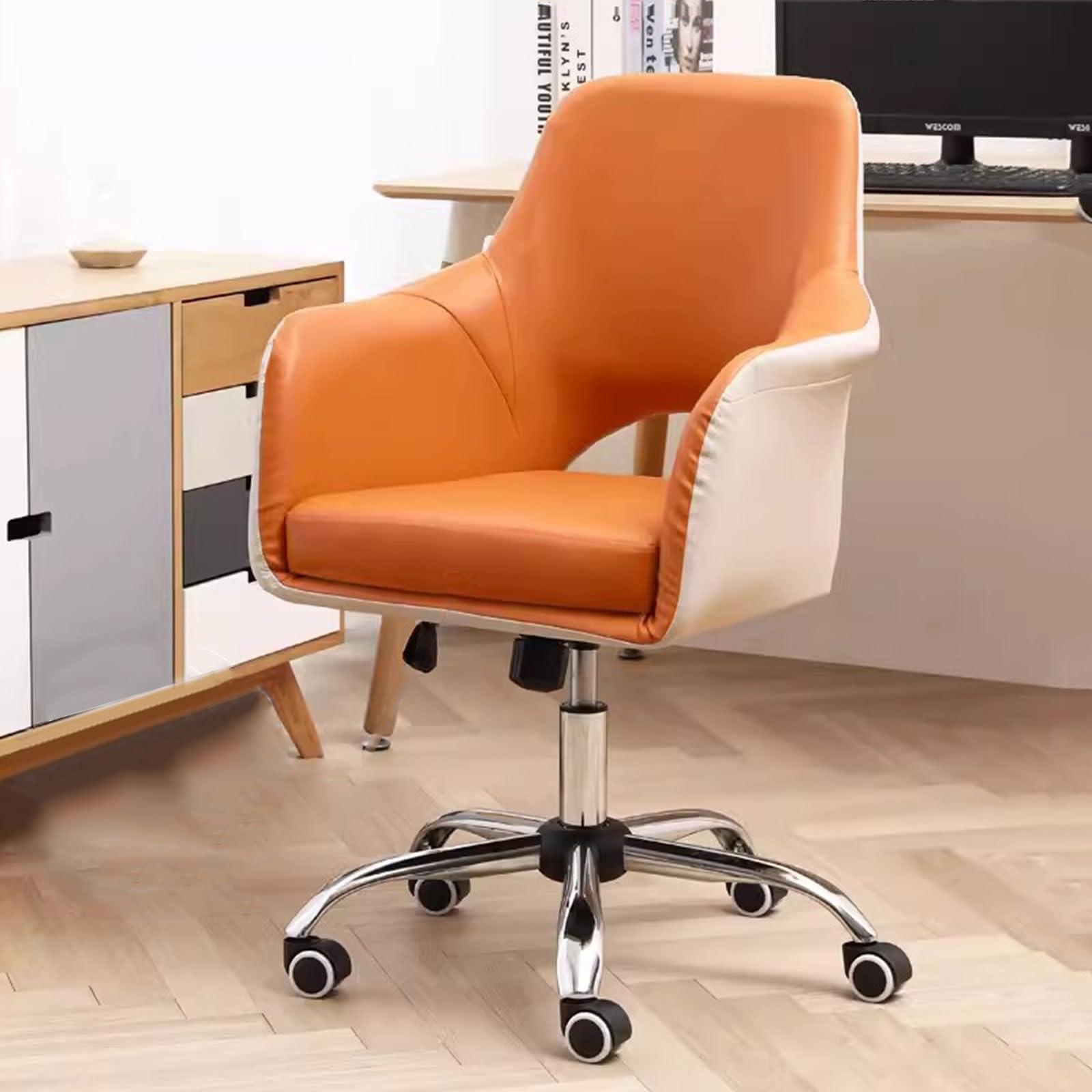 gonomic Comt Schreibtischstuhl, moderner Home-Office-Stuhl, Leder-Drehstuhl mit Armlehne, Arbeitsstuhl für Arbeitszimmer/Frisiertisch, höhenverstellbarer Arbeitssitz zur Stabilisierung Run forward