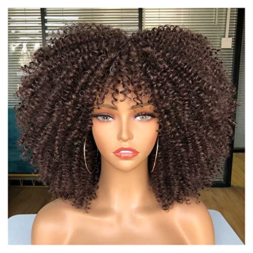 Perücken Kurze Afro Kinky Curly Perücke mit Pony for schwarze Frauen Cosplay Lolita Hair Ombre Mixed Brown Synthetic African Perücken Damenperücke(Color:4)