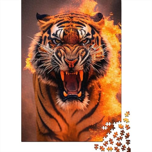 Feuertiger-Holzpuzzle für Teenager, Kunstpuzzle für Erwachsene, 1000 Teile, Weihnachtsgeburtstagsgeschenk für Erwachsene und Teenager (Größe: 75x50cm)