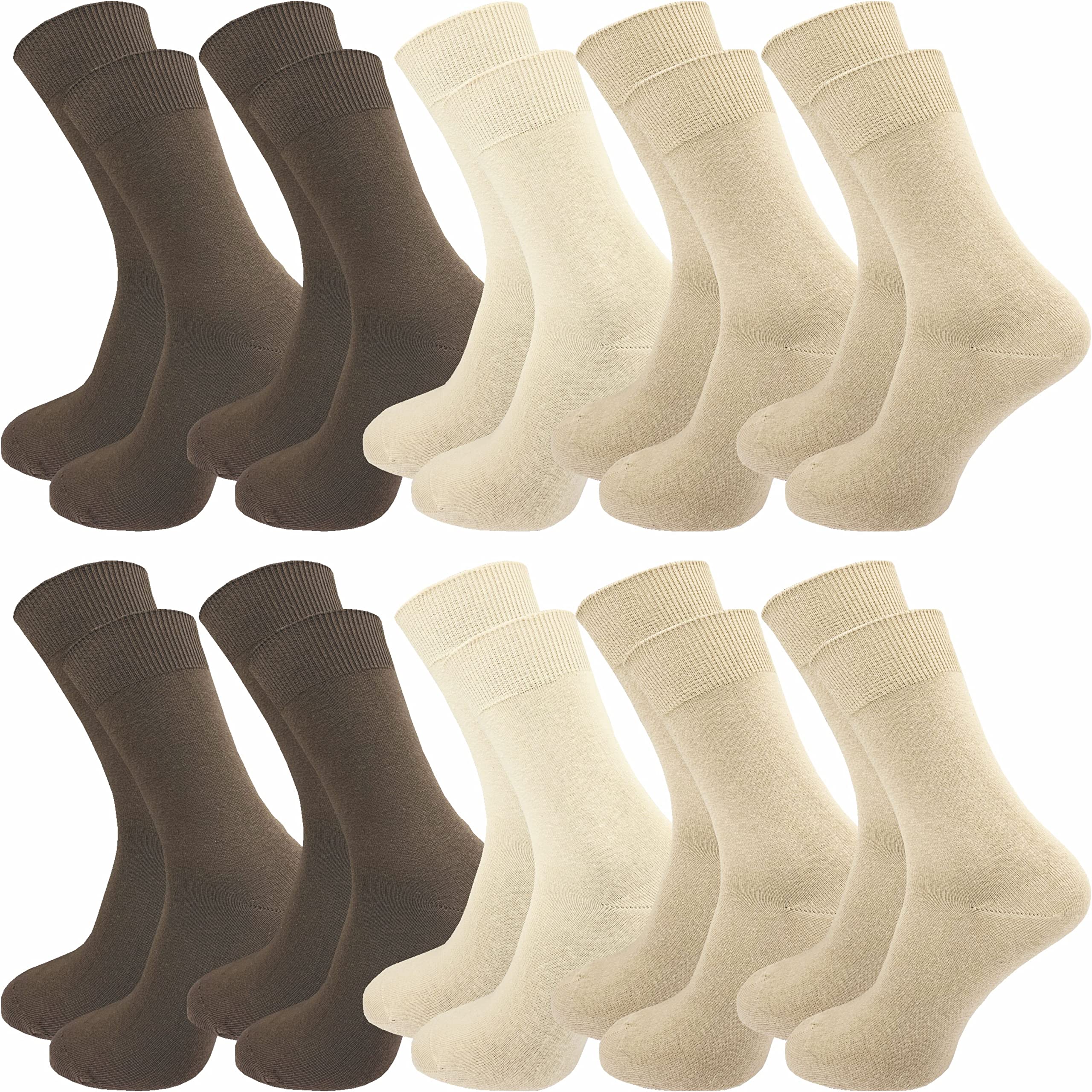 GAWILO Socken aus 100% Baumwolle (10 Paar) | Ohne drückende Naht, mit venenfreundlichem Komfortbund | Baumwollsocken für Damen & Herren (47-50, Beige/brauntöne)