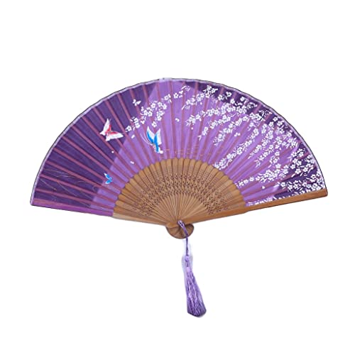 VSULZVNU Handfächer, Dunkelviolett, Handfächer, Blumenmuster, Geschenk, Handfächer, Bastelfächer, Tanzfächer, Vintage, Retro (Farbe: Violett A) (Violett C)