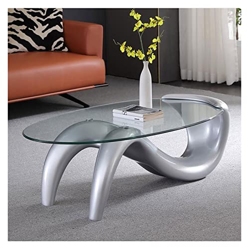 Couchtisch Wohnzimmertisch Ovaler Couchtisch aus gehärtetem Glas, L35.4inches Beistelltisch Center Tea Sofa Table for Wohnzimmer, Wohnzimmer, Home Office Decor, einfache Montage für Wohnzimmer(Silver)