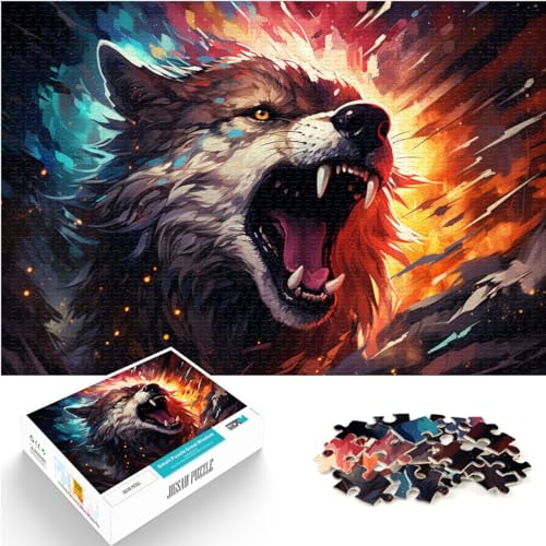 Puzzle, bunt, Psychedelischer böser Wolf, 1000 Teile, für Erwachsene, Geschenke, Holzpuzzle, anspruchsvoll, aber unterhaltsam und humorvoll, 1000 Teile (50 x 75 cm)