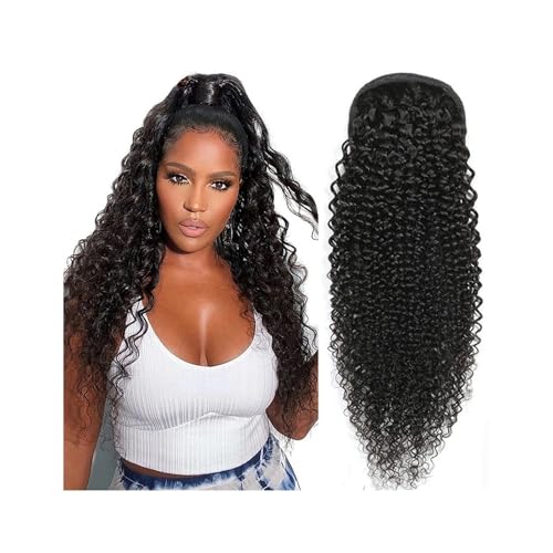 Echthaar-Pferdeschwanz-Haarteil, 8-26" Drawstring Ponytail Extension, Kinky Curly Human Hair Pony Tail Natural Color Brazilian Hair Clip in Afro Curly Ponytail Hairpieces for Women,Pferdeschwanz-Haar