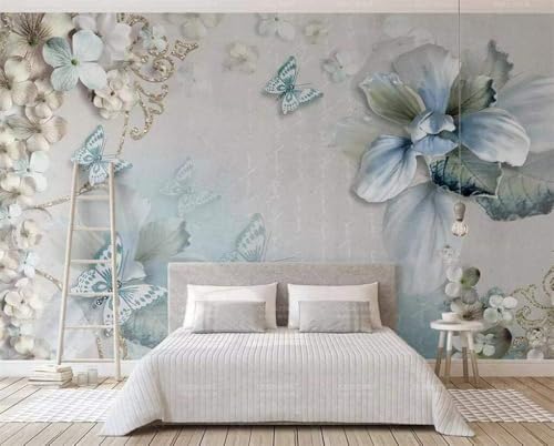 Blaue Blumen Schmetterlinge 3D Tapete Poster Restaurant Schlafzimmer Wohnzimmer Sofa TV Dekorative Wand-430cm×300cm