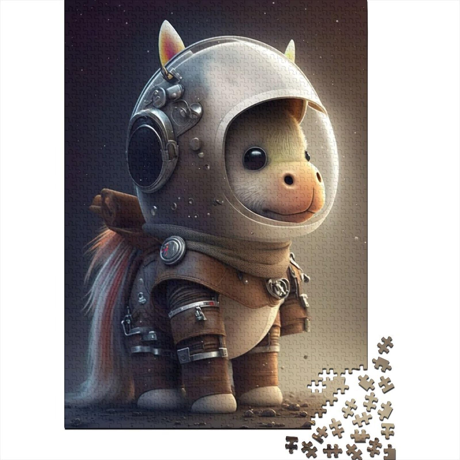 Puzzle für Erwachsene und Jugendliche, Astronaut, Weltraum, Pferd, Pony, 500 Teile, Puzzle für Jugendliche, Holzbrett-Puzzle, Weihnachts-Puzzle-Geschenke, Größe: 52 x 38 cm