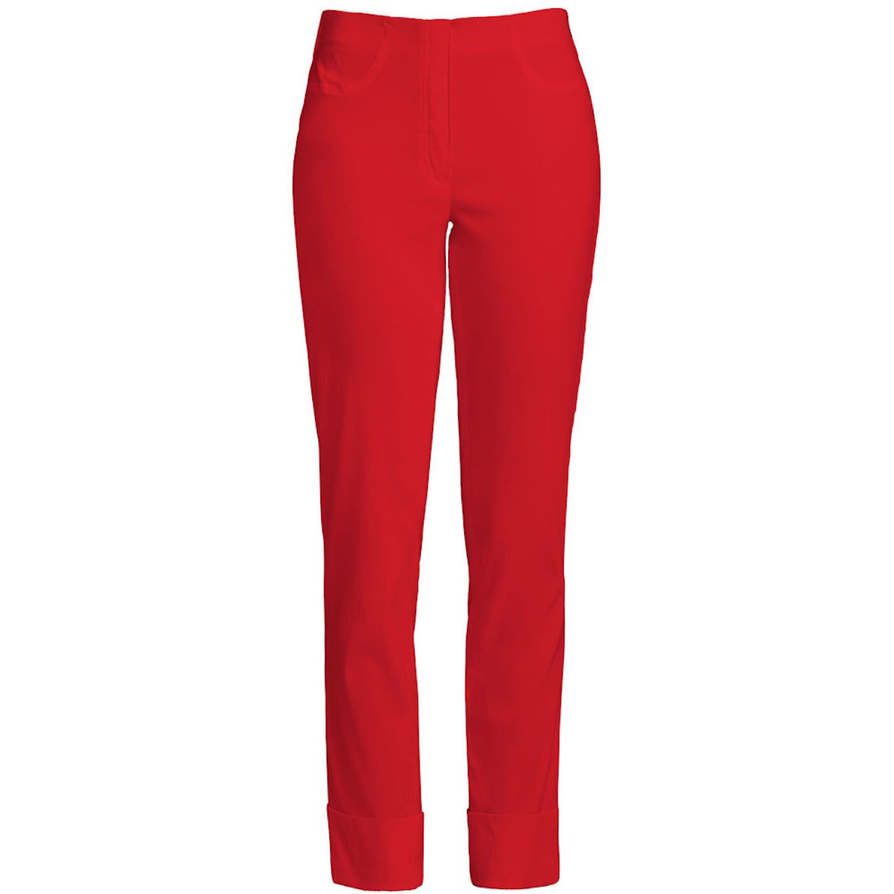 Robell Style BELLA09 – Bequeme, stretchige 7/8 Damenhose, Gerade geschnittenes Bein mit Aufschlag und Gesässtaschen Farbe Rot Größe 42