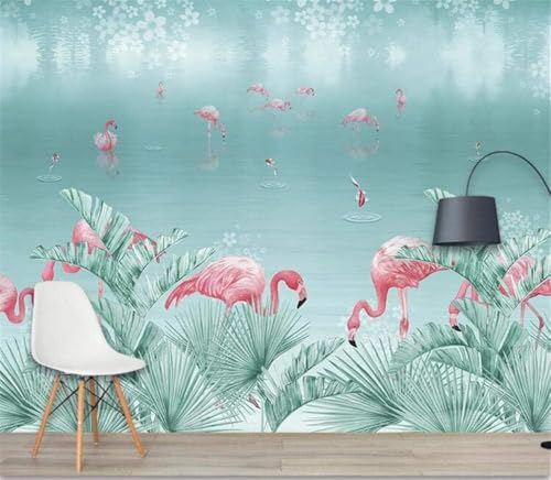 Tropischer Regenwald Pflanzen Flamingos 3D Tapete Poster Restaurant Schlafzimmer Wohnzimmer Sofa TV Dekorative Wand-200cm×140cm