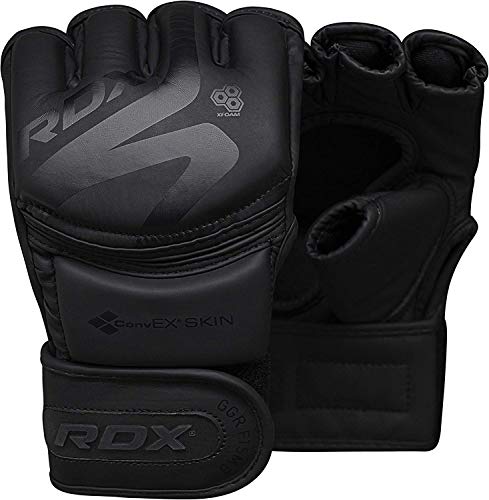 RDX MMA-Handschuhe, aus Rindsleder, für Kampfsport, Sparring, Grappling, Training, mattschwarz, S