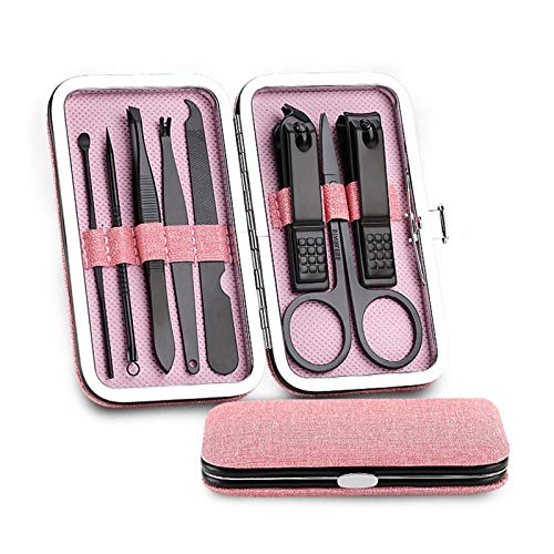 SCRUBY Nagelknipser-Set aus Edelstahl, professionelle Schere, Anzug mit Box, Trimmer, Pflege, Maniküre, Schneider-Set für Nagelwerkzeuge, Rosa, 8-teilig