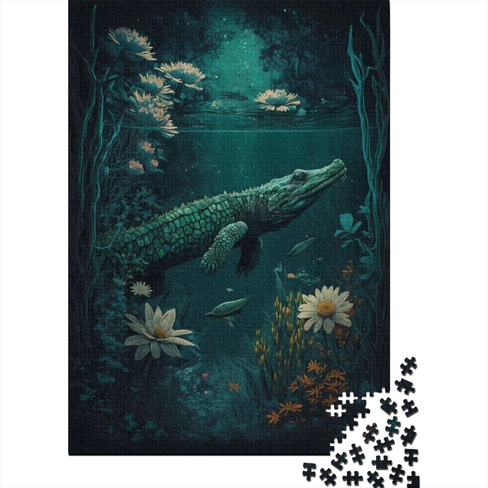 500-teiliges Puzzle für Erwachsene und Teenager, „Crocodile Wonder“, Holzpuzzle für Teenager, Lernspiele, Heimdekorationspuzzle. 52 x 38 cm