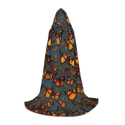 WURTON Heaps Of Orange Monarch Butterflies Print Unisex Kapuzenumhang Stil Cosplay Umhang Erwachsene Kapuzenumhang Gothic Umhang Hexenumhang