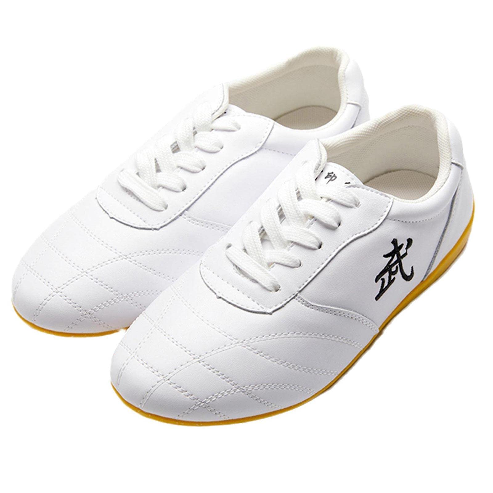 ZEDDG Kampfkunst Schuhe Leder Bequeme Sportschuhe Für Kinder Erwachsene Boxen Taekwondo Kung Fu Tai Chi Boxsport-Sportschuhe,White-39