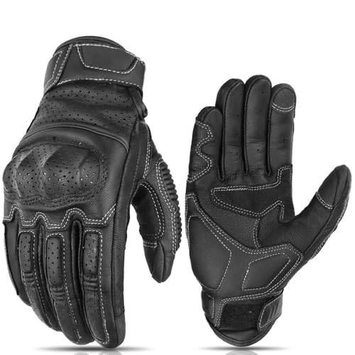 WANGBINGXING Motorradhandschuhe Braune Vintage Motorradhandschuhe Herren Motorradfahren Touchscreen Motocross Moto Racing Biker Handschuh XXL Motorrad Handschuhe(Noir,XXL)