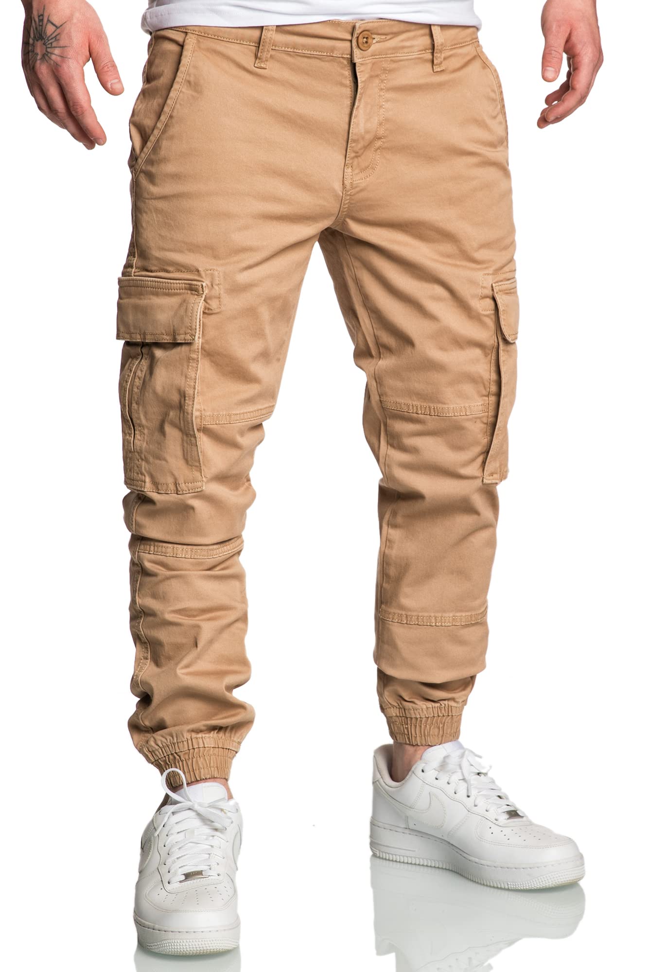 Amaci&Sons Jogger Cargo Herren Chino Jeans Hose 7020 Beige W31