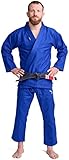 IPPONGEAR BJJ GI Brazilian Jiu Jitsu Einsteiger Anzug inkl weißem Gürtel [Größe A0 I Pearl-Weave Material I 350gr/m² Stoffdichte I Reißfest] blau