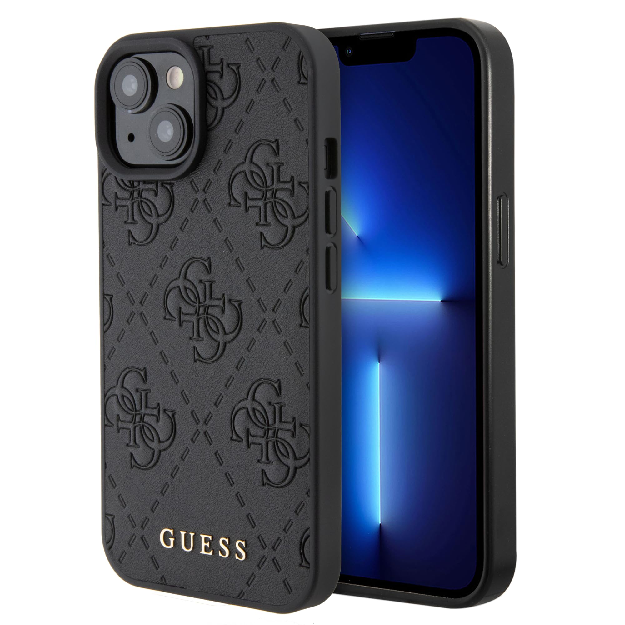 Guess GUHCP15SP4EPMK Hülle für iPhone 15 15.5 cm schwarz Hardcase Leder 4G gestempelt