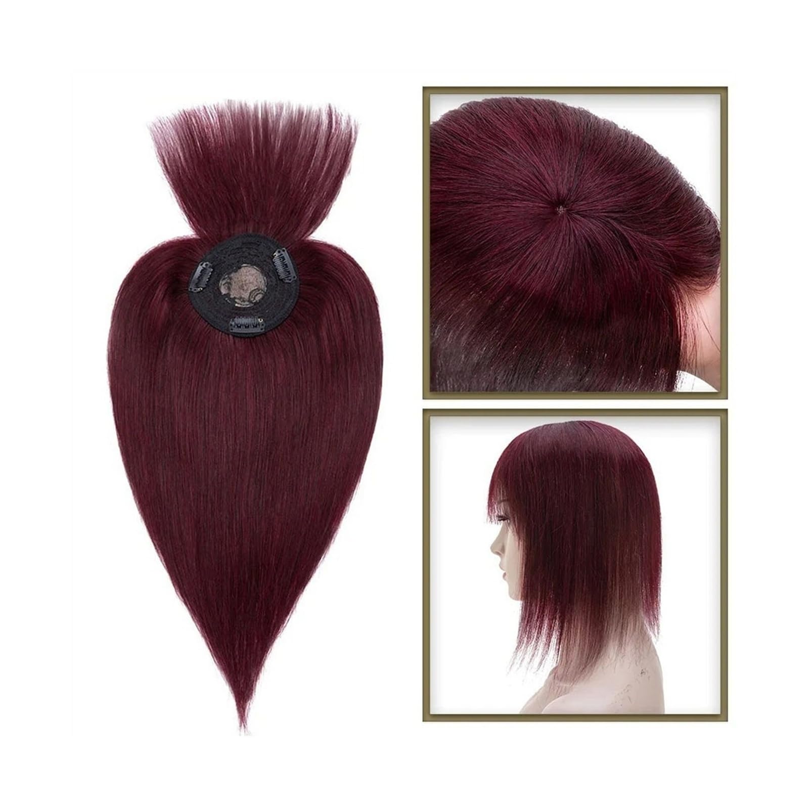 Haartopper für Frauen Haaraufsätze for Frauen mit dünner werdendem Haar, 10–20 Zoll glatter Echthaaraufsatz mit Pony, 150% Dichte, 8,5 x 8,5 cm Seidenbasis, Clip-in-Topper-Haarteile Haarteil Topper T