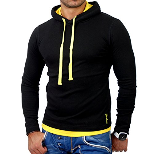 Reslad Herren Kapuzen Sweatshirt RS-1003 Schwarz-Gelb 2XL