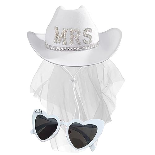 TAKOXIA Cowboyhut, BrideToBe Cowboyhut, Sonnenbrille, Kostüm-Set für Hochzeit, Westernhut, breite Krempe, Brille, Erwachsenenkostüm, Zubehör, 2 Stück