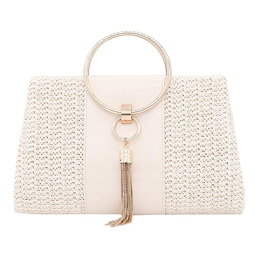 ohodhmnu Damen Tragetasche, Frauen Abendtasche formelle Dame Geldbörse Elegante Party Bankett Hochzeit Clutches Taschen Handtasche Weibliche Umhängetasche mit Kette, weiß, with ribbon