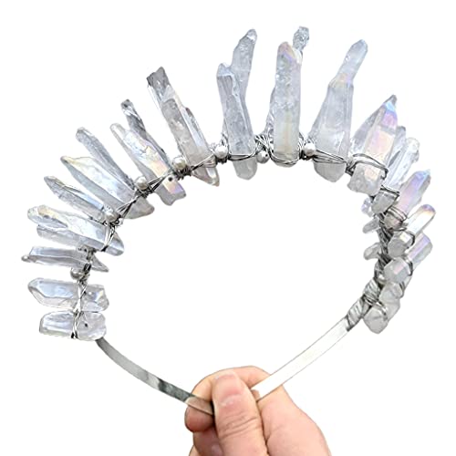 SANRLO Stirnbänder, Haarschmuck für Damen, doppelstöckig, natürliche Kristallkrone, Stirnband, handgefertigt, Perlen, Haarreifen, Party-Geschenk, Braut-Haarschmuck