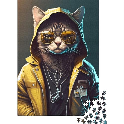 Cyberpunk Cool Cat Holzpuzzle Puzzle für Erwachsene und Teenager, 1000 Teile, Puzzle für Erwachsene, Geschenke, Spaß für die ganze Familie, Puzzle 75 x 50 cm